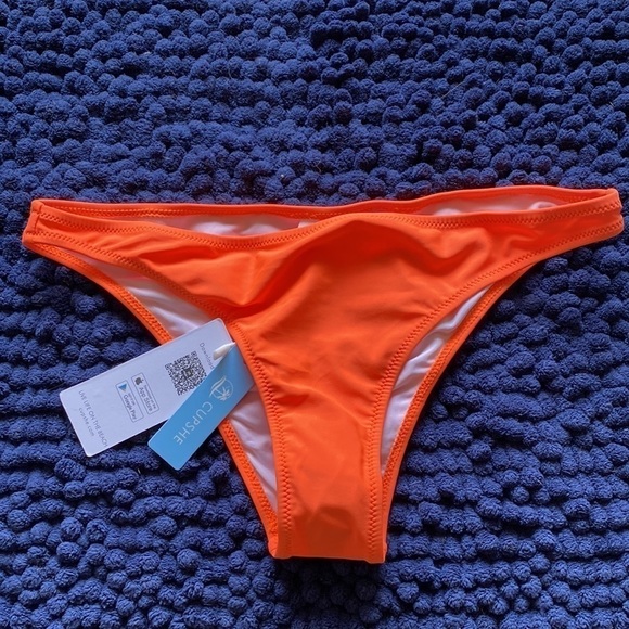 CUPSHE Bikini Cheeky Bottom ruffle top Swim Suit Beach pool summer Orange Sz M - Picture 4 of 8